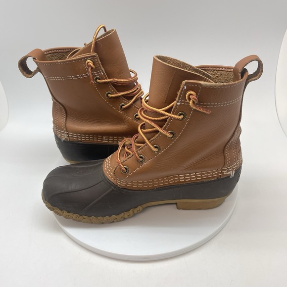 LL Bean Bean Boots Womens 8 Brown Leather Duck Lace Up Waterproof Shoes USA - Picture 7 of 11